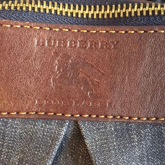 BURBERRY BLUE LABEL Denim Top Zip Shoulder Bag w/ Adj Brown Leather Straps RARE - Picture 6 of 17